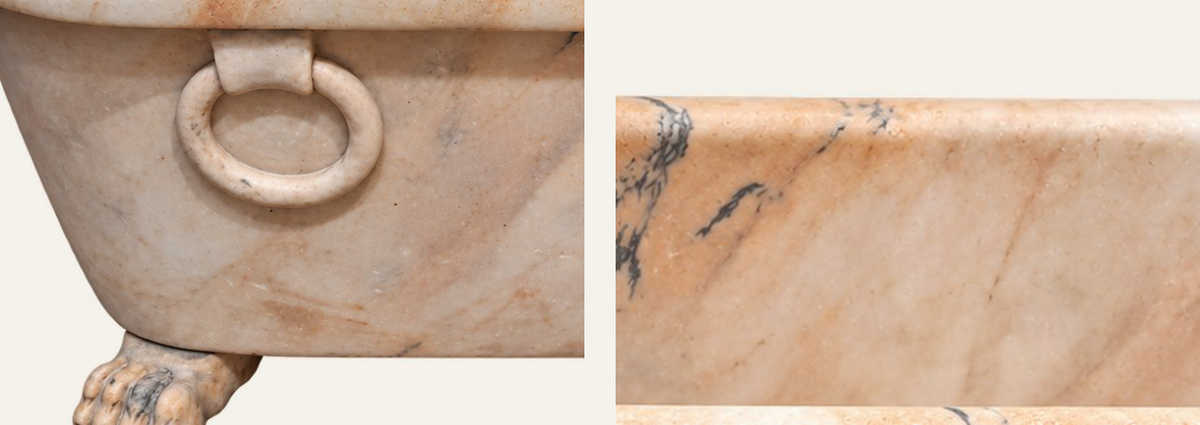 Dettagli da fotografia scontornata elaborata: Vasca in marmo rosa Portogallo scolpita a mano - 180 × 80 × 70 cm