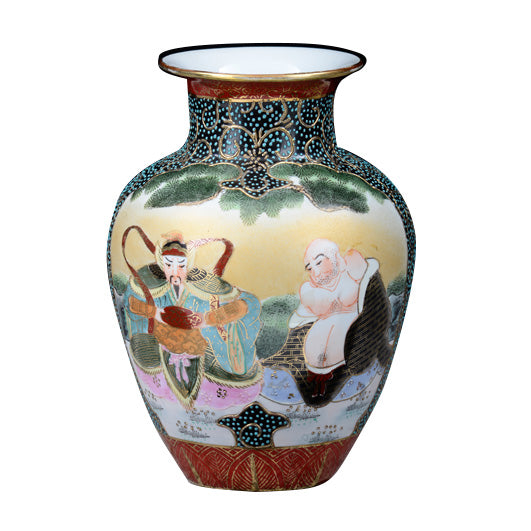 Vaso giapponese a balaustro dipinto a mano con guerriero e monaco — Pezzo n. 04 foto originale