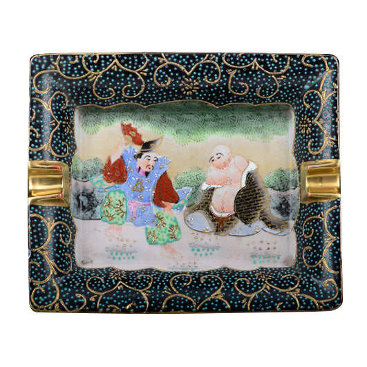 PIATTO POSACENERE   IN PORCELLANA DECORATA A MANO