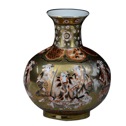 Vaso giapponese dipinto a mano con samurai e fondo dorato — Pezzo n. 06 foto originale