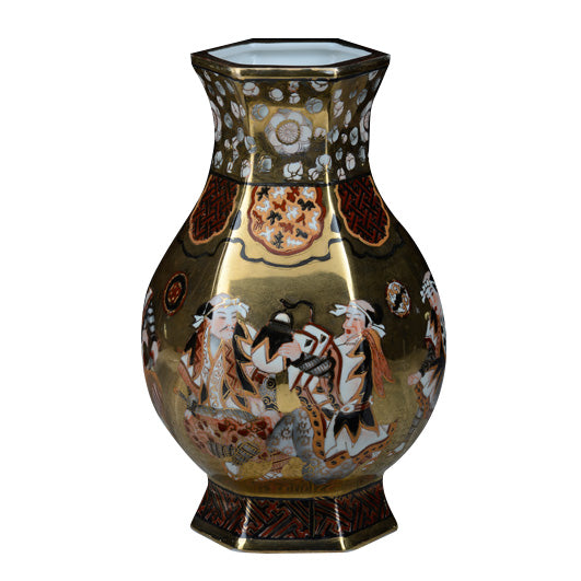Vaso giapponese esagonale dipinto a mano con samurai — Pezzo n. 07 foto originale