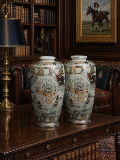 Dettaglio decorazione dipinta a mano vaso giapponese con samurai