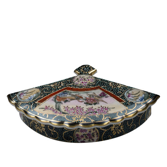 PORTA GIOIE A VENTAGLIO IN PORCELLANA DECORATA A MANO