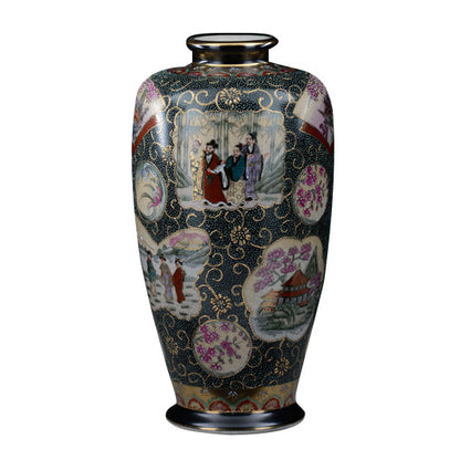 Vaso giapponese dipinto a mano con medaglioni di corte, grande — Pezzo n. 44 | Vintage anni '50