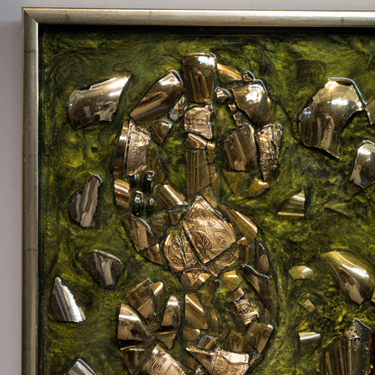 Cornice Moderna in Foglia Oro Dollari Pop Art Mosaic con champagne Armand de Brignac