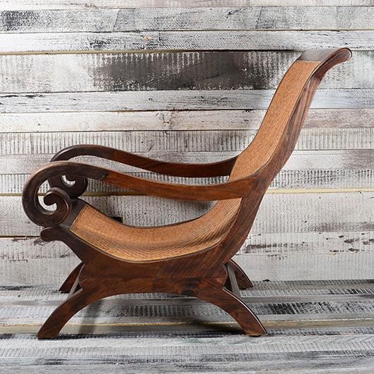 ALISH Poltrona In Rattan E Legno Con Imbottitura Grigia – Stile Mid-Century Modern Per Soggiorno, Lettura – Seduta Accogliente