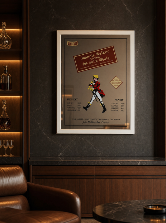 Specchio vintage Johnnie Walker Red Label ambientato