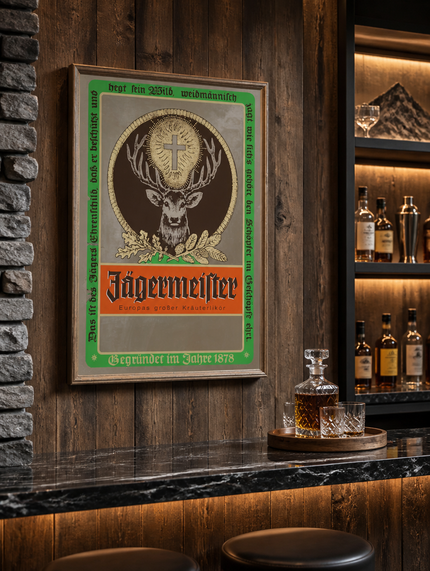 Specchio vintage Jagermeister ambientato