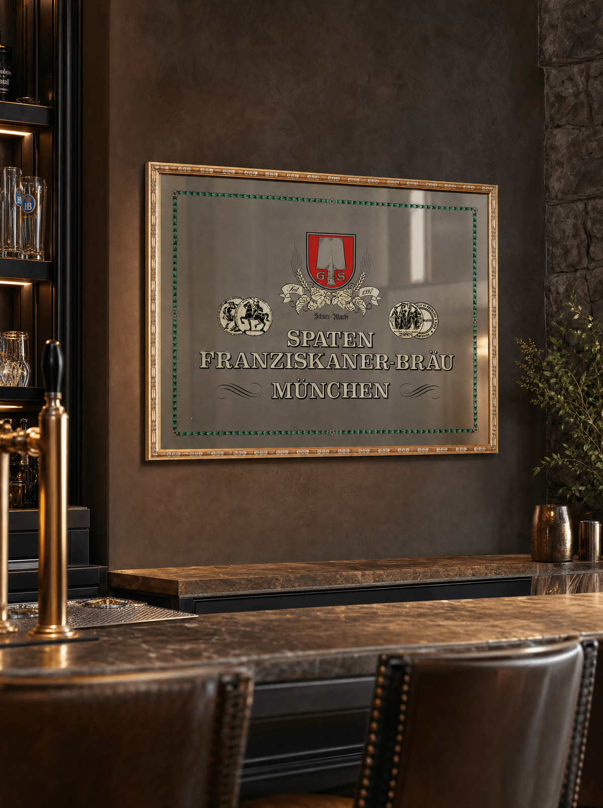 Specchio vintage Spaten Bier ambientazione premium