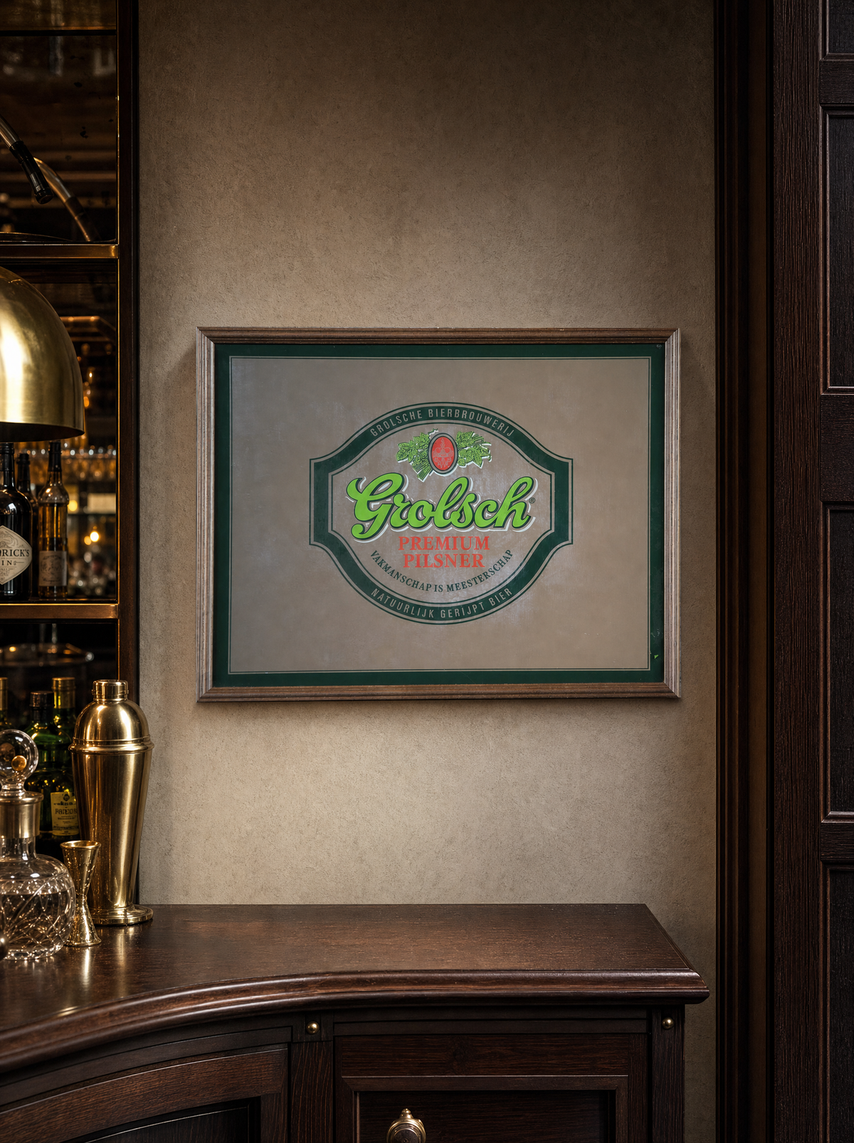 Specchio vintage Grolsch Bier 33x43 ambientato
