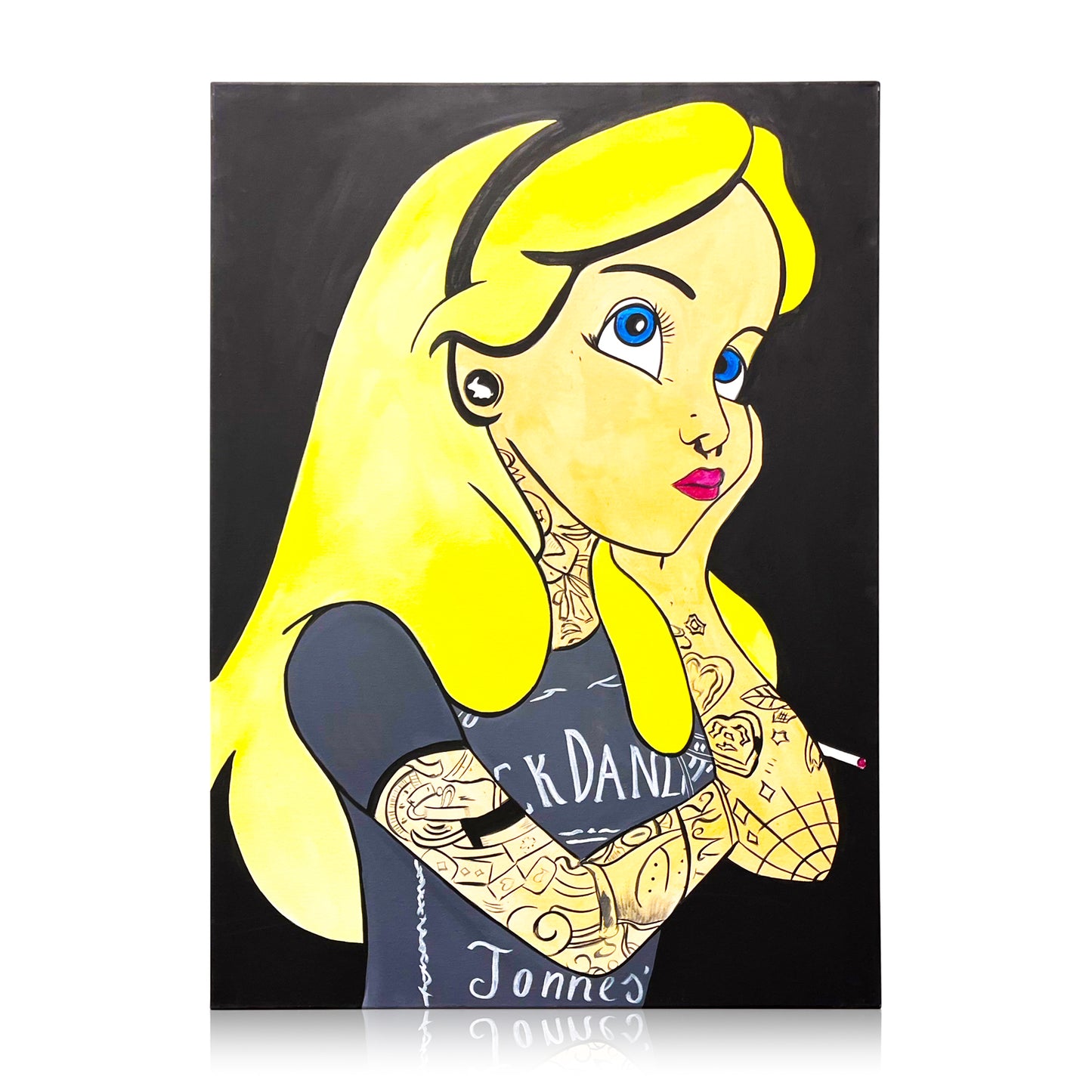 SPLENDIDO DIPINTO A MANO ISPIRATO A "ALICE IN WONDERLAND " PER JACK DANIEL'S* 
MISURA 70X100