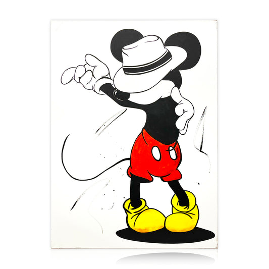SPLENDIDO DIPINTO A MANO ISPIRATO A "TOPOLINO AND  MICHAEL JACKSON” 
MISURA 70X100