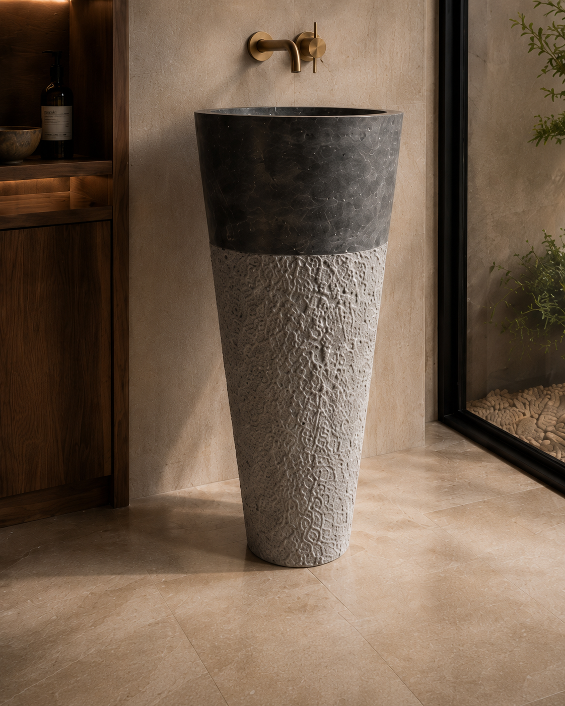 Lavabo Freestanding Materia 90 in Marmo Martellinato a Mano