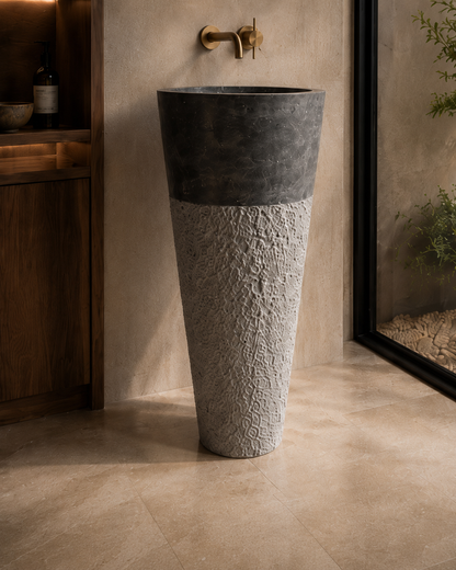 Lavabo Freestanding Materia 90 in Marmo Martellinato a Mano