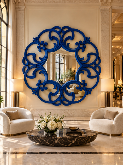 Simulazione finitura e ambientazione — Hall hotel — blu Napoleone — diametro reale 235 cm, profondità 6 cm